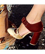 Velvet Round Toe Chunky Heels Pumps Women Trend Catwalk Sexy Mixed Color... - £95.85 GBP