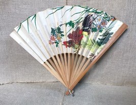 Vintage Asian Decorative Handheld Fan Chicken Hens Floral - £9.46 GBP