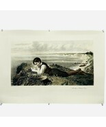 Vtg Art Print Absorbed In Robinson Crusoe Hand Colored Lithograph R Collins - €24,32 EUR