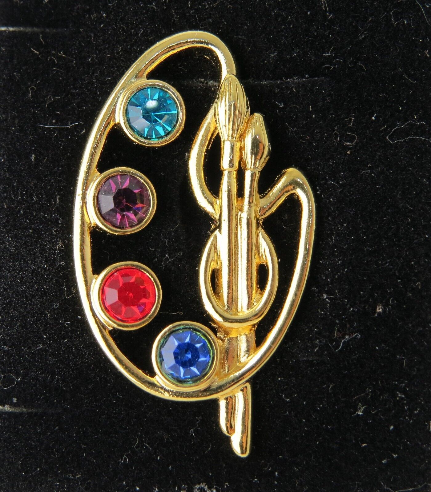 Primary image for Vintage Avon Painter's Palette Brooch Gold Tone Rhinestone Pin Artist 1 3/4"
