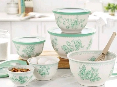 Pioneer Woman ~ Twelve (12) Piece Nesting Bowl Set ~ Melamine ~ AGATHA GREEN Item image 2