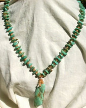 Necklace made with Turquoise Nuggets, large Turquoise Free-form as cente... - $95.00