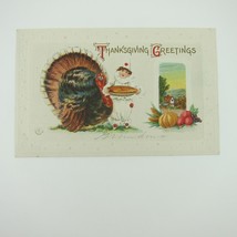 Thanksgiving Postcard Wild Turkey Clown Pie Harvest Fruit Embossed Antique 1911 - £7.89 GBP