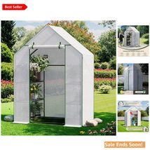 Small Outdoor Greenhouse for Garden with 3 Tiers and Shelves White PE Cover - $113.80