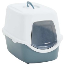 Cat Litter Tray with Cover White and Blue 56x40x40 cm PP - £17.92 GBP