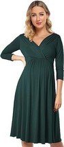 Coolmee Women&#39;s Green  V-Neck A-Line Knee Length Wrap Maternity Dress - ... - $16.46