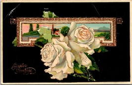 c1910 Antique Easter Germany Postcard. Roses Chruch  a1 - £16.96 GBP