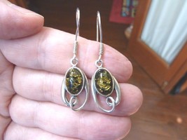 (pe36-2f) green Baltic AMBER Poland .925 Sterling SILVER Dangle EARRINGS Jewelry - £32.01 GBP