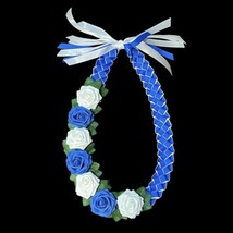 Graduation Lei Flower Blue &amp; White Roses Flowers Four Braided Ribbons - $917.78 MXN