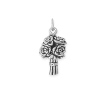 Oxidized Sterling Silver 3D Flower Bouquet Charm for Charm Bracelet or Necklace - £41.55 GBP