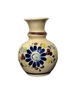 Vintage Mexican Pottery Vase 5” Tall Hand Painted Floral Folk Art Signed... - $24.74