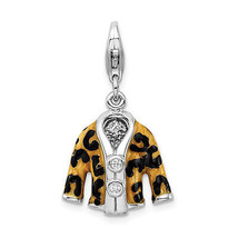 Amore La Vita Silver  Polished 3-D CZ Enameled Leopard Jacket Charm with... - $34.55
