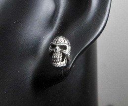 Leaf Textured Skull Earrings 925 Sterling Silver, Handmade Mens Halloween Studs - £35.96 GBP