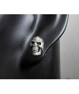 Leaf Textured Skull Earrings 925 Sterling Silver, Handmade Mens Hallowee... - £35.97 GBP