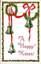 A Happy Christmas Xmas Holly Frame Bells on Ribbon UNP Embossed 1910s Postcard - £3.05 GBP