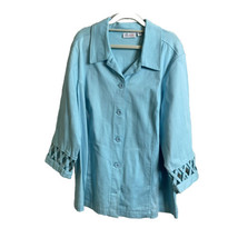 Denim &amp; Company Womens Blue Button Front 3/4 Sleeve Sz 1X Jacket Blazer ... - $13.10