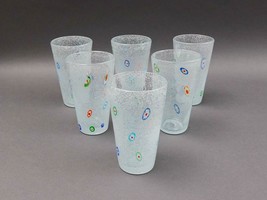 Crate &amp; Barrel Zazz Millefiori 5 5/8&quot; Highball Tumbler Glasses Set Of 6 - £111.88 GBP