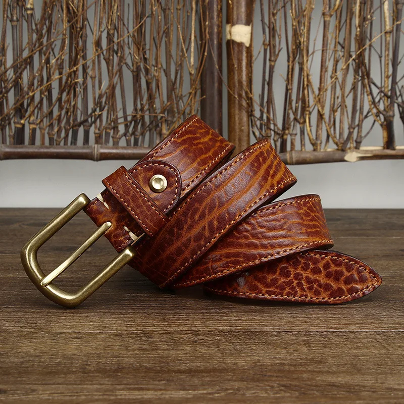 3.8CM  Thick Retro Real Bison Hide Genuine Leather Belt Men Heavy Pin Bu-125CM