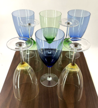 8- Lenox Large 8 3/4&quot; Tall Wine Glasses Blue Yellow Green Stemware - £62.85 GBP