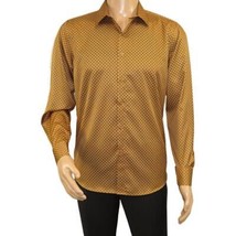 Men's Sports Shirt By Moderno Checker Fancy Long Sleeves MJLS-890 Gold image 3