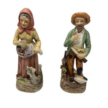 Homco Home Interiors 2 Pc Lot Figurine Figure Man Pipe Scissors Women Fruit Bask - £19.25 GBP