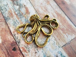1 Large Octopus Pendant Connector Antiqued Gold Steampunk Kraken Charm 43mm - £2.61 GBP