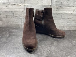 Cole Haan NikeAir Rayna Ankle Boots Women 7B Shoes Brown Leather Suede Wedge - $44.37