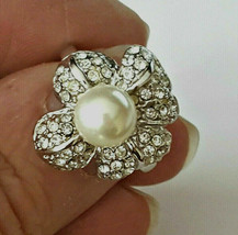 Vintage Signed Giovanni Longcraft Ring Silver Crystal Rhinestone flower ... - £19.45 GBP