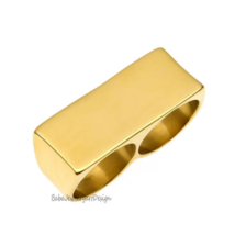 Gold Two Finger Ring, Double Finger Jewelry, Bar Ring, 925 Sterling Silver, Men - £119.46 GBP