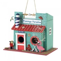 New Nautical Seaside Beach House Decor Flamingos Collectors Decorative Birdhouse - £30.33 GBP