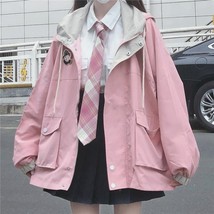 Japanese kawaii Zipper pink woman jacket 2020 Korean color matching winter cloth - £171.85 GBP