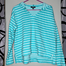 Women’s Chaps hoodie striped aqua and white sweatshirt large - $15.68