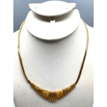 Vintage Bar Bib Collar Necklace with Beige Swirl Enamel on Gold Tone Chain - £19.76 GBP
