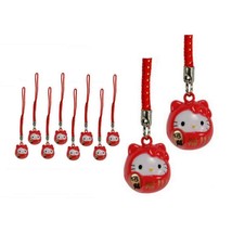 10 Hello Kitty Brass Bell Charm Lucky Fortune Daruma Red Cell Phone Strap Set - £14.90 GBP