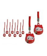 10 HELLO KITTY BRASS BELL CHARM Lucky Fortune Daruma Red Cell Phone Stra... - £15.14 GBP
