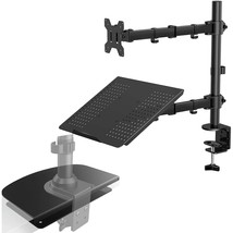 HUANUO Laptop Monitor Mount Stand with Keyboard Tray &amp; Steel Monitor Mount Reinf - £105.14 GBP
