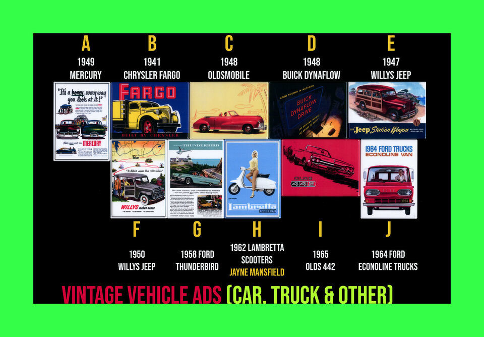 Vintage Car Truck &amp; Vehicle Ads Mini Posters Magnet Mirror Pinback 3.5&quot; ... - $4.49+