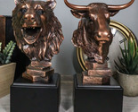 Stock Market Roaring Bear And Bull Bust Bronze Electroplated Resin Figur... - $89.99