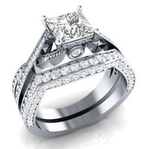 3Ct Princess Simulated Diamond White Gold Plated Engagement &amp; Wedding Ri... - £104.62 GBP