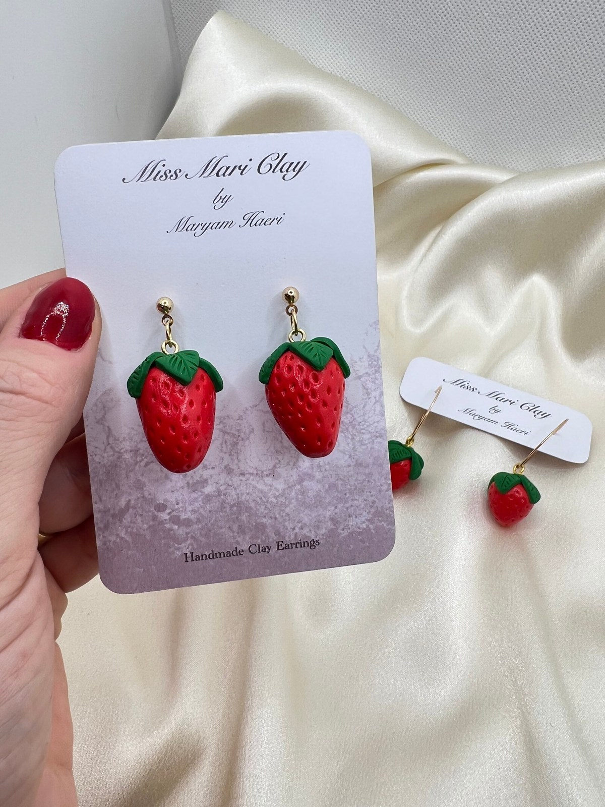Primary image for Strawberry Dangle Earrings, Fruit Earrings, Clay Earrings, Strawberry hoop Earri