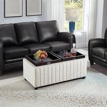Upholstered Storage Ottoman Bench With Tray Top,Versatile Coffee Table O... - £316.22 GBP