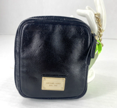 Michael Kors Wristlet Pouch Wallet Small Bag Black Leather Zip Gold Chai... - $54.44