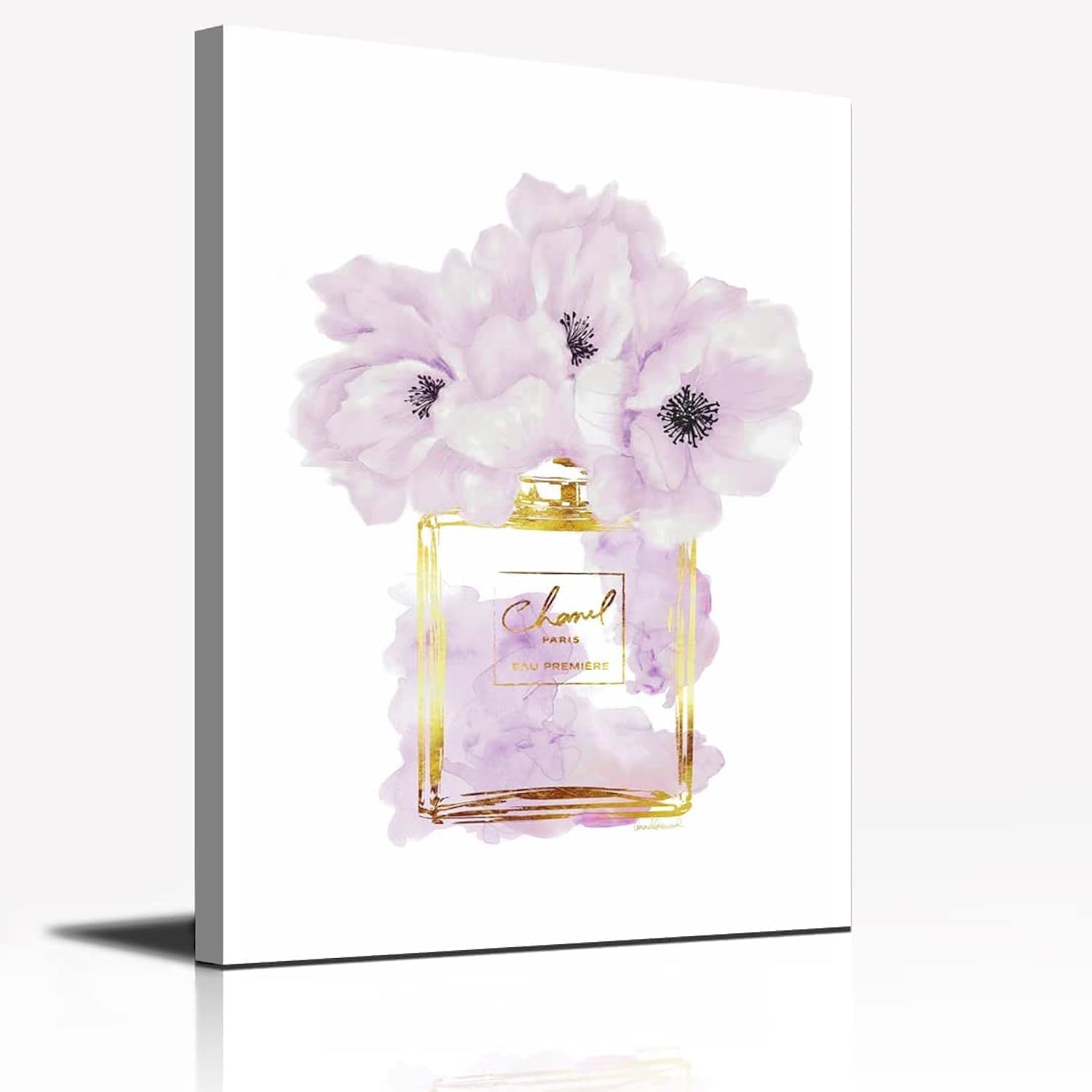 Canvas Wall Art Glam Perfume Chanel Pictures Wall Decor Purple Flowers And Gold