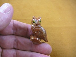 (Y-BIR-OW-18) baby red tan HORNED OWL carving SOAPSTONE Peru I love litt... - $8.59