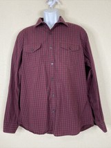 Van Heusen Men Size L Red Check Button Up Shirt Long Sleeve Pocket Slim Fit - $6.75