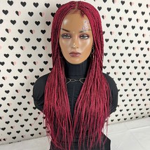 Handmade Braided Wig Lace Frontal Small Box Braids Lace Front Wig Red 24... - $200.00