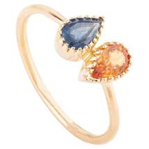 Multi Sapphire Two Stone Ring in 18k Solid Yellow Gold Gift for Her - £485.20 GBP