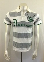 LANSDOWNE Ireland Rugby Men&#39;s White Gray Striped Short Sleeve Polo Shirt... - $10.79 CAD