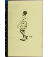 Vintage Pencil Sketch Drawing on Paper Mid Century Boy Walking 1959 tob - £82.12 GBP