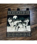 Wolf Wolves Tapestry Wall Hanging Lakefront Cabin Cottage 32&quot;x25&quot; Man-ca... - $16.70
